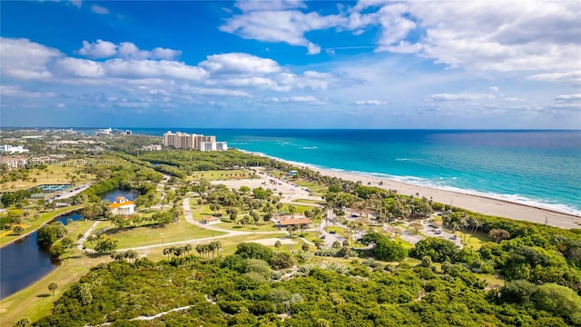 aerial view with a view of the beach and a water view