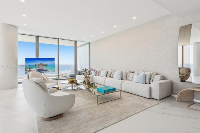 2000 S Ocean Dr Unit 28A, Hallandale Beach, FL 33009 - living area featuring a wall of windows and recessed lighting