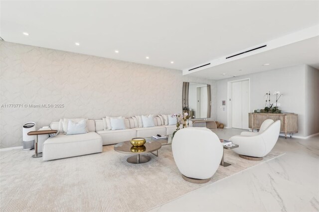 2000 S Ocean Dr Unit 28A, Hallandale Beach, FL 33009 - living area with recessed lighting, visible vents, marble finish floor, and baseboards