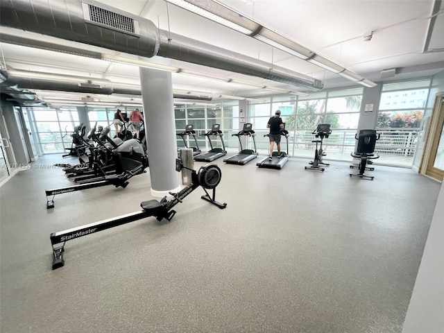 exercise room featuring a wealth of natural light and visible vents