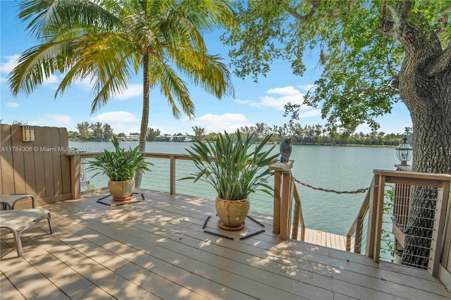 deck with a water view