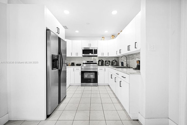 5080 E 5th Ave, Hialeah, FL 33013 - kitchen featuring stainless steel appliances, recessed lighting, white cabinetry, and tasteful backsplash