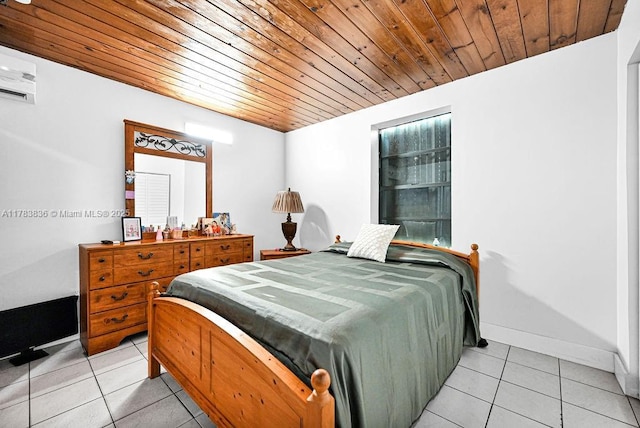 5080 E 5th Ave, Hialeah, FL 33013 - bedroom with light tile patterned flooring, wooden ceiling, and a wall mounted AC