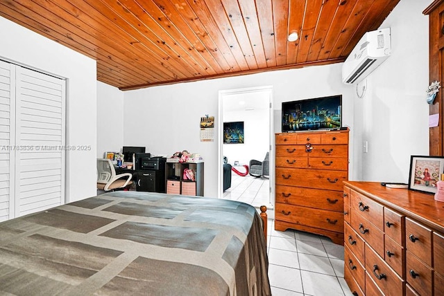 5080 E 5th Ave, Hialeah, FL 33013 - bedroom with an AC wall unit, wooden ceiling, and light tile patterned flooring