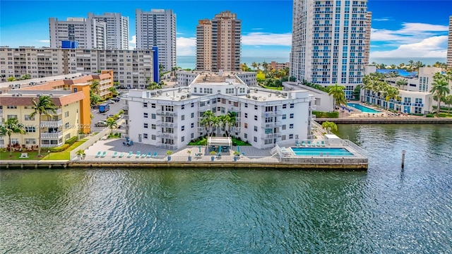 1913 S Ocean Dr Unit 110, Hallandale Beach, FL 33009 - birds eye view of property featuring a water view and a city view
