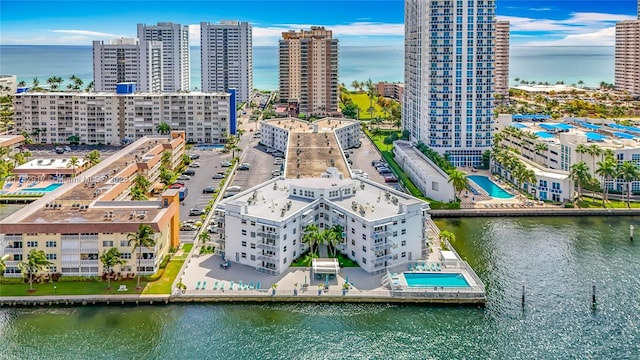 1913 S Ocean Dr Unit 110, Hallandale Beach, FL 33009 - birds eye view of property featuring a water view and a city view