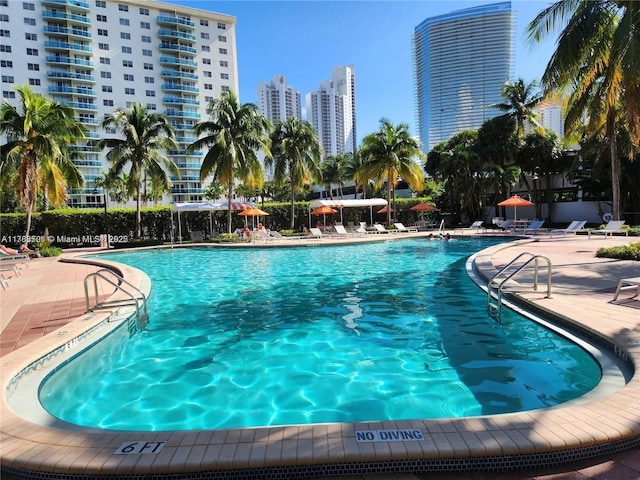 community pool with a patio area