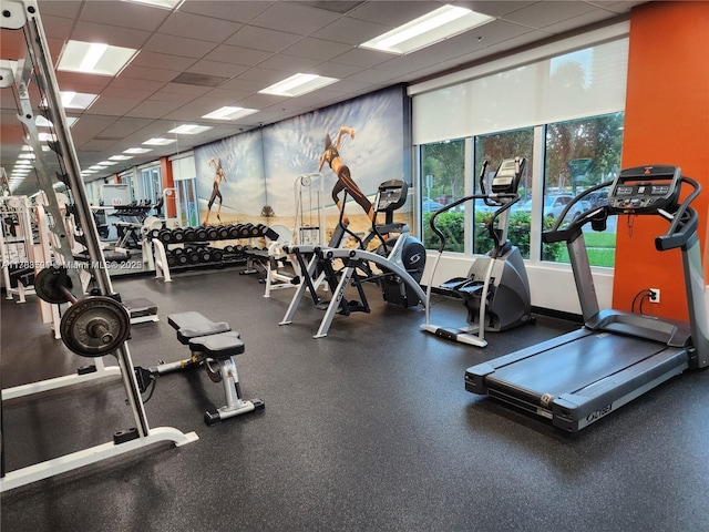 gym with a drop ceiling