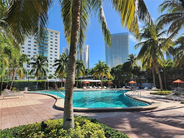 community pool with a patio