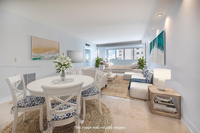 333 Sunset Dr Unit 804, Fort Lauderdale, FL 33301 - dining space featuring baseboards, visible vents, and recessed lighting