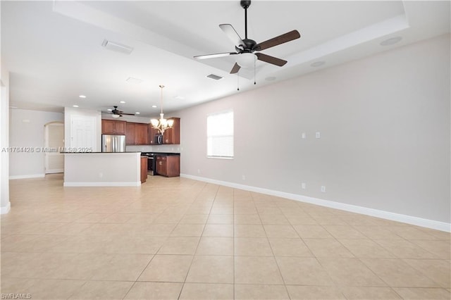 19726 Tesoro Way, Estero, FL 33967 - unfurnished living room featuring recessed lighting, baseboards, ceiling fan with notable chandelier, and visible vents