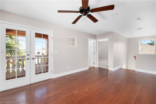 19726 Tesoro Way, Estero, FL 33967 - empty room with baseboards, french doors, ceiling fan, and wood finished floors