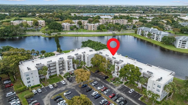 drone / aerial view featuring a water view