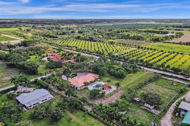 birds eye view of property with a rural view