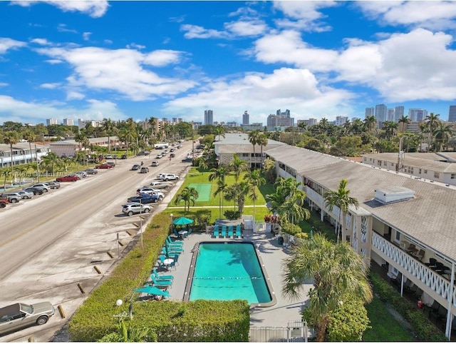 900 Atlantic Shores Blvd Unit 126, Hallandale Beach, FL 33009 - drone / aerial view of a skyline view and a pool area