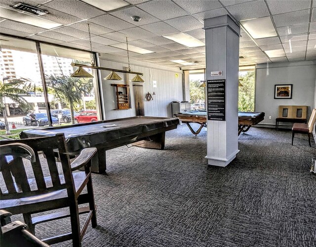 300 Bayview Dr Unit 206, Sunny Isles Beach, FL 33160 - playroom with pool table, dark carpet, and a paneled ceiling