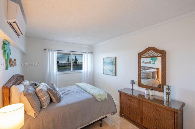 920 SW 10th Ter Unit 12Ar, Hallandale Beach, FL 33009 - bedroom with a wall mounted air conditioner, crown molding, and light tile patterned floors