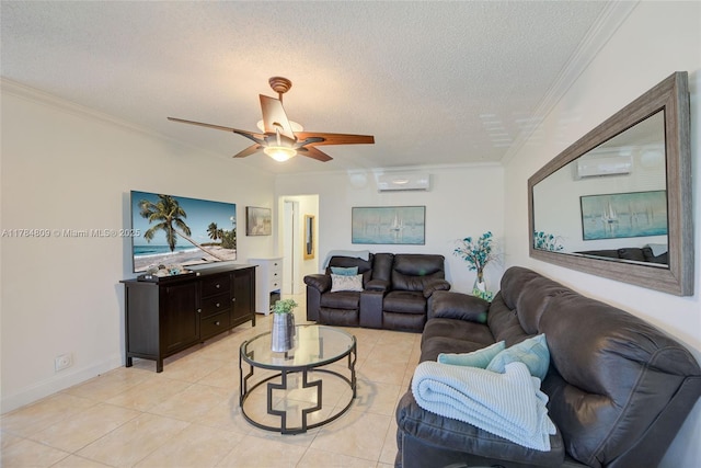 920 SW 10th Ter Unit 12Ar, Hallandale Beach, FL 33009 - living area with a ceiling fan, crown molding, a textured ceiling, and light tile patterned floors