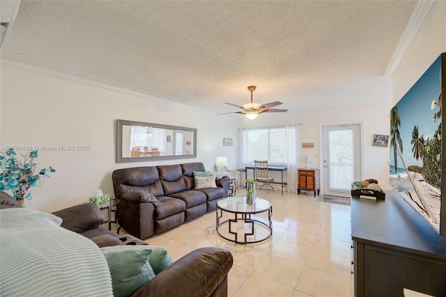 920 SW 10th Ter Unit 12Ar, Hallandale Beach, FL 33009 - living area featuring ceiling fan, ornamental molding, and a textured ceiling