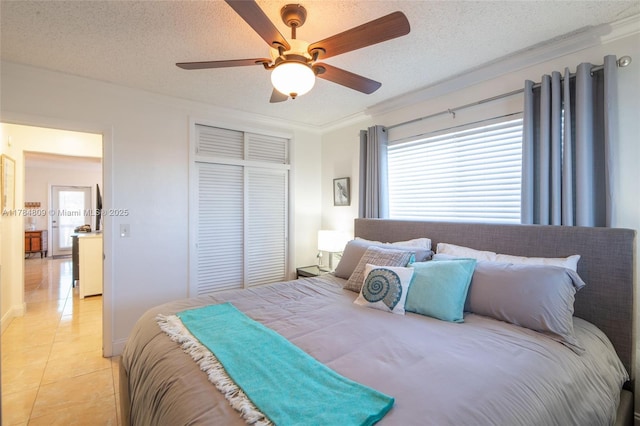 920 SW 10th Ter Unit 12Ar, Hallandale Beach, FL 33009 - bedroom featuring a closet, ornamental molding, multiple windows, and light tile patterned floors