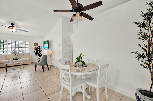 17746 48th Ct N, Loxahatchee, FL 33470 - dining room with ceiling fan, light tile patterned floors, and high vaulted ceiling