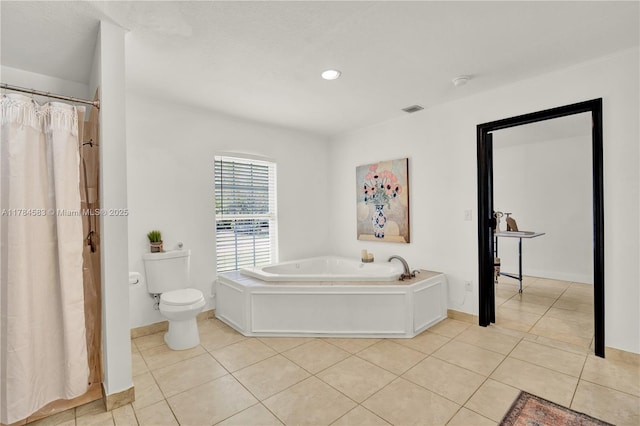 17746 48th Ct N, Loxahatchee, FL 33470 - bathroom with tile patterned floors, a garden tub, recessed lighting, and curtained shower