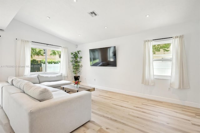 10560 La Placida Dr, Coral Springs, FL 33065 - living room with vaulted ceiling, light wood-type flooring, baseboards, and recessed lighting