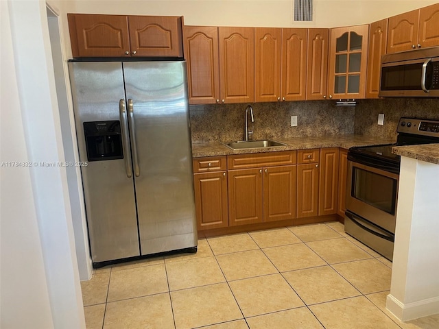 271 NW 57th Ct, Miami, FL 33126 - kitchen featuring glass insert cabinets, visible vents, decorative backsplash, stainless steel appliances, and a sink