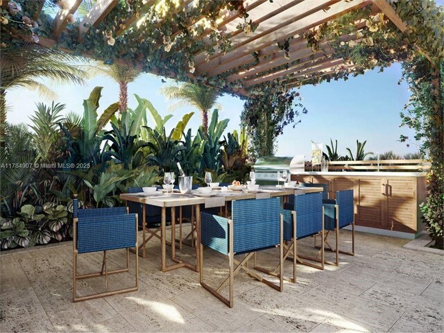 304 Ocean Dr Unit 302, Miami Beach, FL 33139 - view of patio with a bar, a grill, a pergola, and exterior kitchen