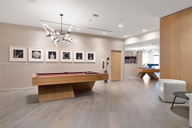 650 NE 32nd St Unit Bh6, Miami, FL 33137 - game room featuring billiards table, a chandelier, light wood finished floors, and recessed lighting