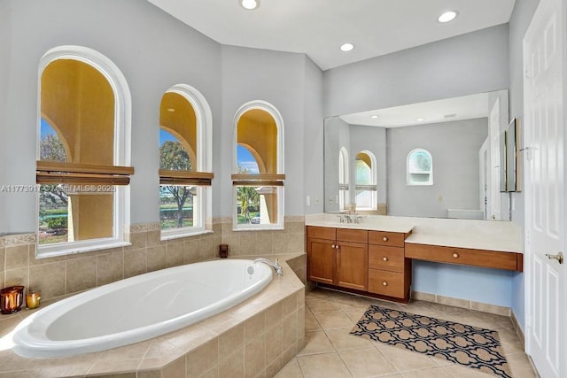 16519 SW 54th Ct, Miramar, FL 33027 - full bathroom featuring a bath, vanity, tile patterned flooring, and recessed lighting
