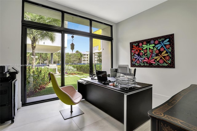 office area featuring a wall of windows