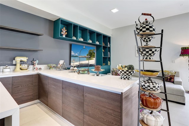 bar with light tile patterned flooring