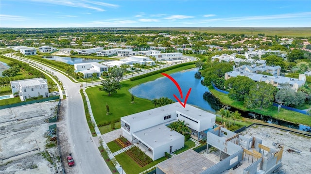 aerial view featuring a water view