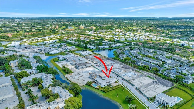 bird's eye view featuring a water view