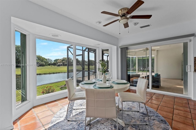 5721 Bayberry Ln, Tamarac, FL 33319 - sunroom / solarium with ceiling fan, a water view, and plenty of natural light