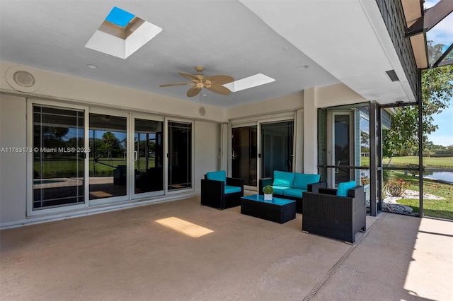 5721 Bayberry Ln, Tamarac, FL 33319 - view of patio / terrace featuring a ceiling fan, an outdoor living space, and a water view