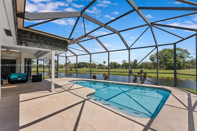 5721 Bayberry Ln, Tamarac, FL 33319 - swimming pool featuring a patio area, a water view, outdoor lounge area, and a lanai