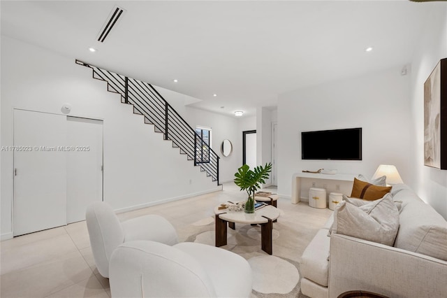 3070 Elizabeth St Unit 3070, Coconut Grove, FL 33133 - living area with stairs, recessed lighting, and light tile patterned floors