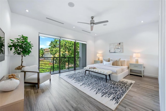 3070 Elizabeth St Unit 3070, Coconut Grove, FL 33133 - bedroom featuring access to outside, light wood-type flooring, recessed lighting, baseboards, and ceiling fan