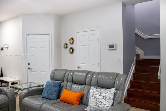 living area with stairway