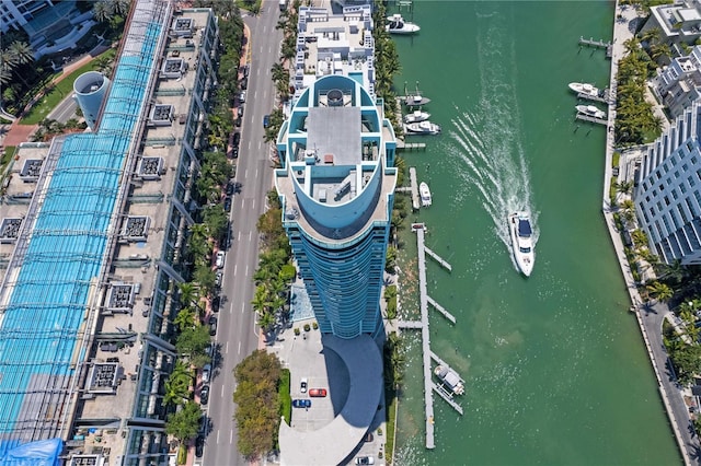 drone / aerial view featuring a water view