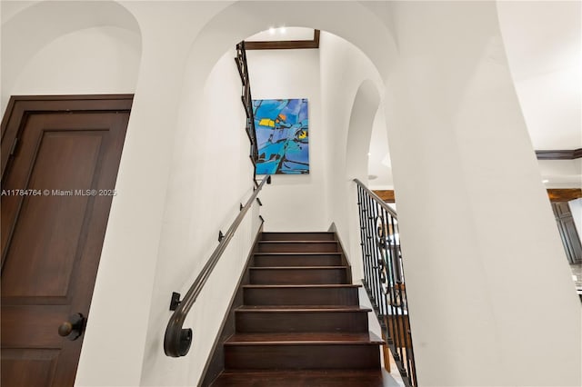 1511 Alegriano Ave, Coral Gables, FL 33146 - staircase featuring a towering ceiling