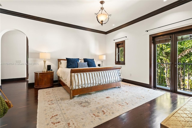 1511 Alegriano Ave, Coral Gables, FL 33146 - bedroom with access to outside, crown molding, wood finished floors, and baseboards