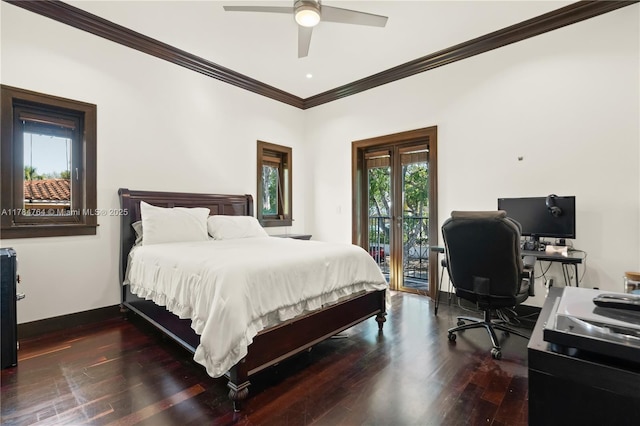 1511 Alegriano Ave, Coral Gables, FL 33146 - bedroom featuring multiple windows, wood finished floors, access to outside, and ornamental molding