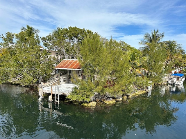 view of dock with a water view