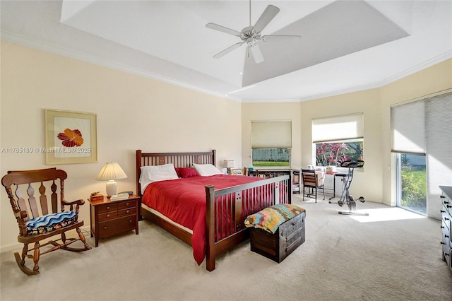 1951 NW 167th Ter, Pembroke Pines, FL 33028 - carpeted bedroom featuring a raised ceiling, ceiling fan, vaulted ceiling, and ornamental molding