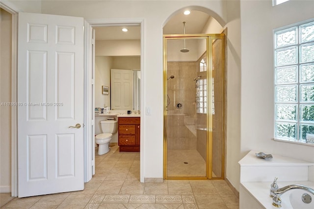 1951 NW 167th Ter, Pembroke Pines, FL 33028 - bathroom with baseboards, tile patterned flooring, a shower stall, vanity, and a tub