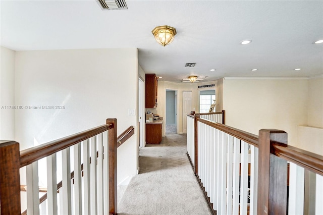 1951 NW 167th Ter, Pembroke Pines, FL 33028 - hall featuring visible vents, light carpet, and an upstairs landing