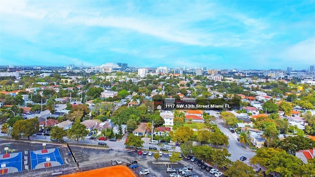 drone / aerial view with a city view